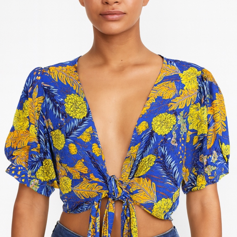 XIX Palms Honolulu Floral Wrap Blouse Size Small